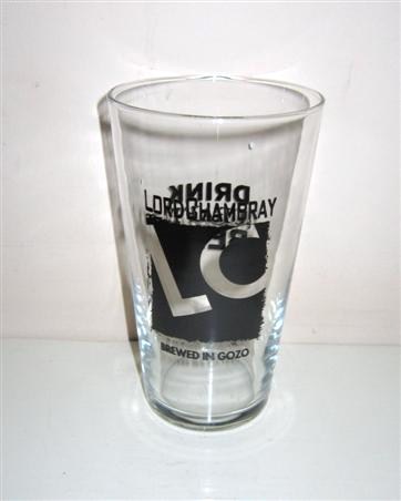 beer glass from the Lord Chambray brewery in Malta with the inscription 'Lord Chambray, Brewed In Gozo'