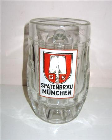 beer glass from the Spaten brewery in Germany with the inscription 'G S Spatenbrau Munchen'