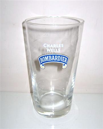 beer glass from the Charles Wells brewery in England with the inscription 'Charles Wells Bombardier
'