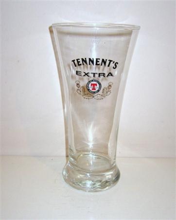 beer glass from the Tennent's brewery in Scotland with the inscription 'Tennent's Extra, Brewers Of Quality Lager Since 1885'