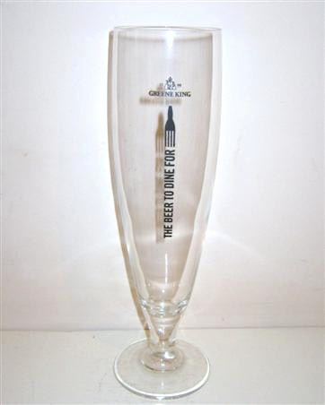beer glass from the Greene King brewery in England with the inscription '1799 Greene King, The Beer To Dine For'