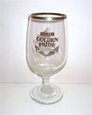 beer glass from the Fuller's brewery in England with the inscription 'Fullers Golden Pride, Super Strong Ale'