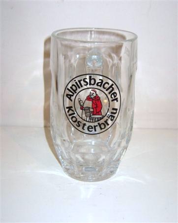 beer glass from the Alpirsbacher brewery in Germany with the inscription 'Aipirsbacher Klosterbrau'