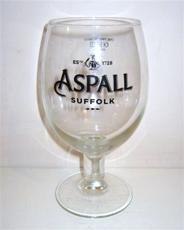 beer glass from the Aspall brewery in England with the inscription 'Estd 1728 Aspall Suffolk'