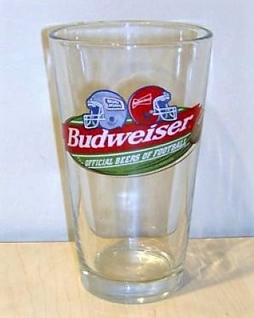 beer glass from the Anheuser Busch brewery in U.S.A. with the inscription 'Budweiser Official Beers Of Football'