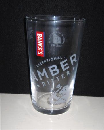 beer glass from the Wolverhampton & Dudley  brewery in England with the inscription 'Banks*s Exceptional Amber Bitter'