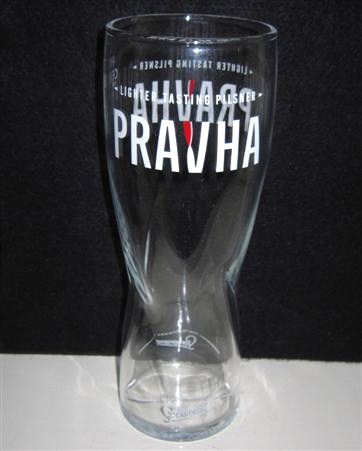 beer glass from the Staropramen brewery in Czech Republic with the inscription 'Pravha, Lighter Tasting Pilsner. From The Brewers Of Staropramen'