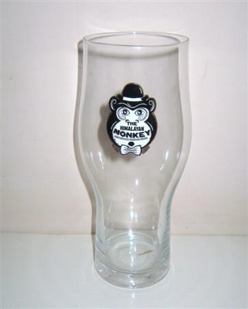 beer glass from the The Himalayan Monkey brewery in England with the inscription 'The Himalayan Monkey, Imported Indian Beer'