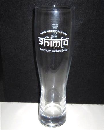 beer glass from the Shimta brewery in England with the inscription 'Shimta Brewed And Bottled In India, Premium Indian Beer '