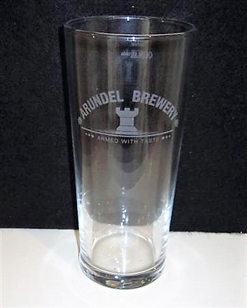 beer glass from the Arundel brewery in England with the inscription 'Arundel Brewery, Armed With Taste'