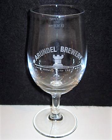 beer glass from the Arundel brewery in England with the inscription 'Arundel Brewery, Armed With Taste'