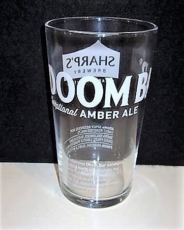 beer glass from the Sharp's brewery in England with the inscription 'Doombar, Exceptional Amber Ale'