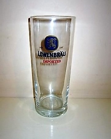 beer glass from the Lowenbrau brewery in Germany with the inscription 'Seit 1383 Lowenbrau Imported'