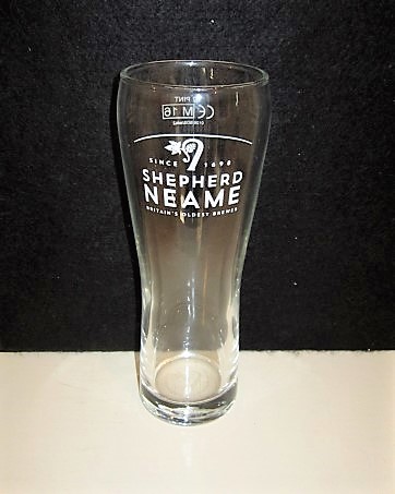 beer glass from the Shepherd Neame brewery in England with the inscription 'Since 1698 Shepherd Neam, Britions Oldest Brewers'