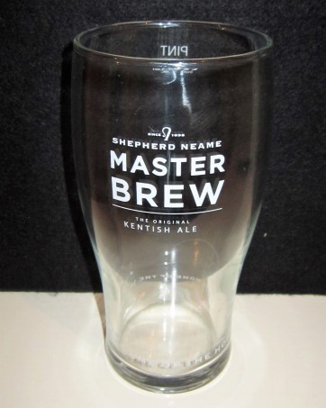 beer glass from the Shepherd Neame brewery in England with the inscription 'Since 1698 Shepherd Neam Master Brew, The Original Kentish Ale. Home Of The Hop'