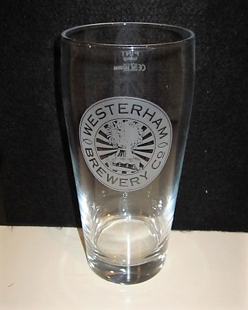 beer glass from the Westerham brewery in England with the inscription 'Westerham Brewery Co'