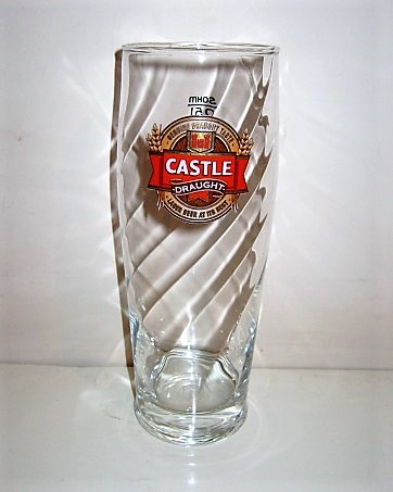 beer glass from the Castle Larger brewery in South Africa with the inscription 'Genuine Draught Taste, Castle Draught, Lager Beer At Its Best'