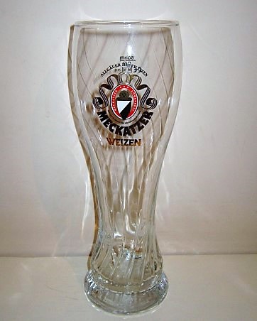 beer glass from the Allgauer Brauhaus brewery in Germany with the inscription 'Allgauer Hefeweizen, Meckatzer Weizen'