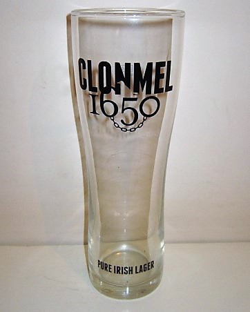 beer glass from the Bulmers brewery in Ireland with the inscription 'Clonmel 1650 Pure Irish Lager'