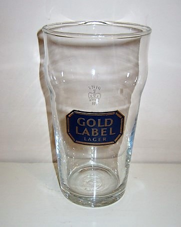 beer glass from the Watney Mann brewery in England with the inscription 'Gold Label Lager'