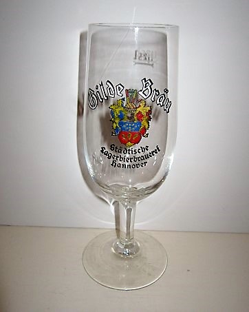 beer glass from the Gilde brewery in Germany with the inscription 'Gilde Brau Stadtische Eagerbierbrauerei Hannover'