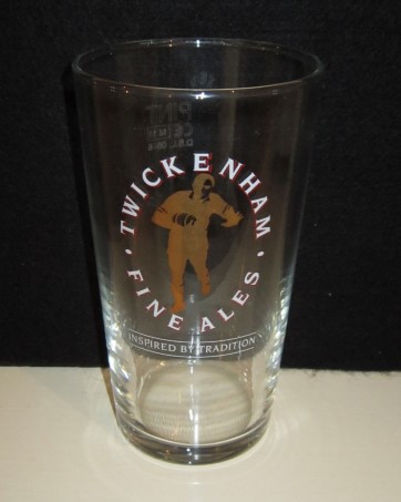 beer glass from the Twickenham brewery in England with the inscription 'Twickenham Fine Ales. Inspired By Tradition'