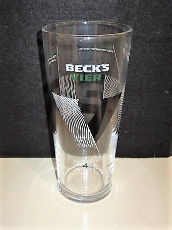 beer glass from the Beck & Co. brewery in Germany with the inscription 'Beck's Vier, Made From Only 4 Ingreredients'