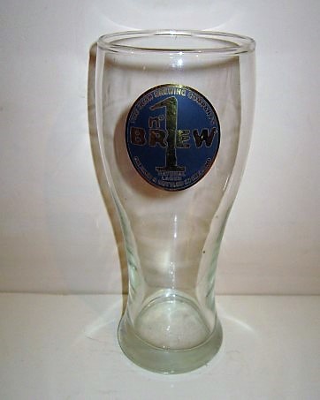 beer glass from the The Irish Brewing Company brewery in Ireland with the inscription 'The Irish Brewing Company's No 1 Brew, Natural Lager. Brewed And Bottled In Ireland'