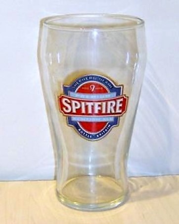 beer glass from the Shepherd Neame brewery in England with the inscription 'Shepherd Neam Premium Spitfire Kentish Ale The Bottle Of Britain'