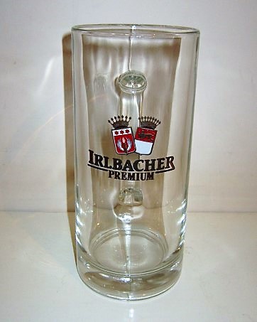 beer glass from the Irlbach brewery in Germany with the inscription 'Irlbacher Premium'