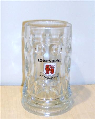 beer glass from the Lowenbrau brewery in Germany with the inscription 'Lowenbrau Freiburg'