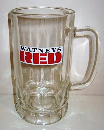 beer glass from the Watney Mann brewery in England with the inscription 'Watneys Red'