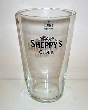 beer glass from the Sheppy's Cider brewery in England with the inscription 'Estd 1816 Sheppy's Cider'