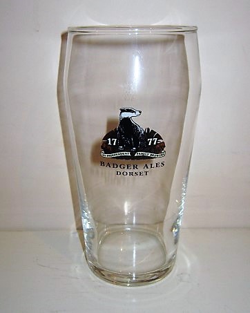 beer glass from the Hall & Woodhouse brewery in England with the inscription '1777 An Inderpendent Family Brewery, Badger Ale Dorset'