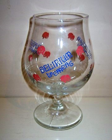 beer glass from the Huyghe brewery in Belgium with the inscription 'Delirium Tremens'