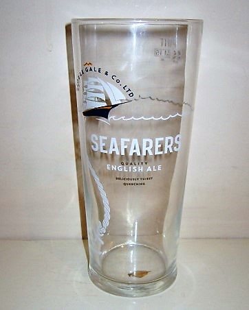 beer glass from the George Gale brewery in England with the inscription 'George Gale & Co Ltd, Seafarers English Ale, Deliciously Thirst Quenching'
