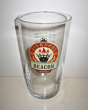 beer glass from the Everards brewery in England with the inscription 'Everards Brewed In Leicestershire Beacon Bitter'