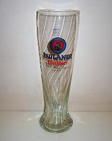 beer glass from the Paulaner brewery in Germany with the inscription 'Paulaner Munchen, Paulaner Weissbier '