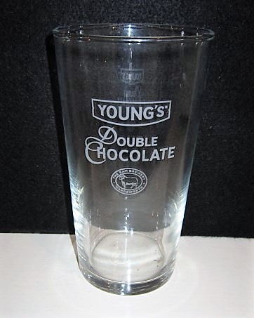 beer glass from the Young's brewery in England with the inscription 'Young's Double Chocolate. The Ram Brewery Wandswoth'