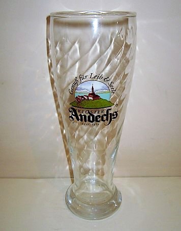 beer glass from the Andechs brewery in Germany with the inscription 'Kloster Andechs Seit 1455'