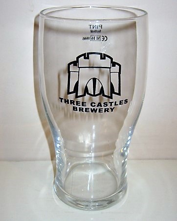 beer glass from the Three Castles brewery in England with the inscription 'Three Castles Brewery'