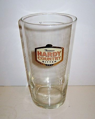 beer glass from the Eldridge Pope brewery in England with the inscription 'Thomas Hardy County Bitter Eldridge Pope'