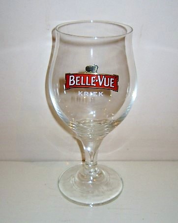 beer glass from the Belle vue brewery in Belgium with the inscription 'Belle-vew Kriek'