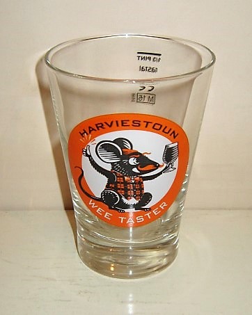 beer glass from the Harviestoun  brewery in Scotland with the inscription 'Harviestoun Wee Taster'