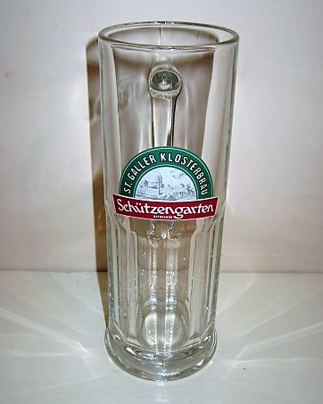 beer glass from the Schtzengarten brewery in Switzerland with the inscription 'St Galler Klosterbraw, Schutzengarten Naturtrub'