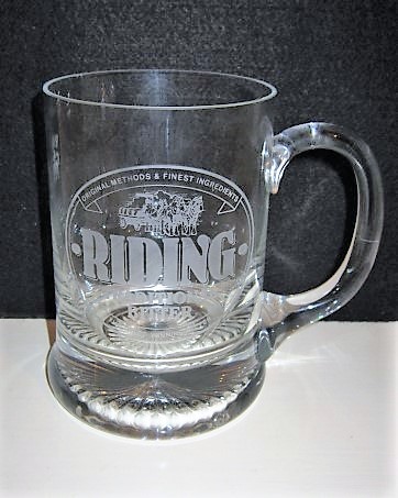 beer glass from the Wolverhampton & Dudley  brewery in England with the inscription 'Riding Traditional Bitter, Original Methods & Finest Ingredients'