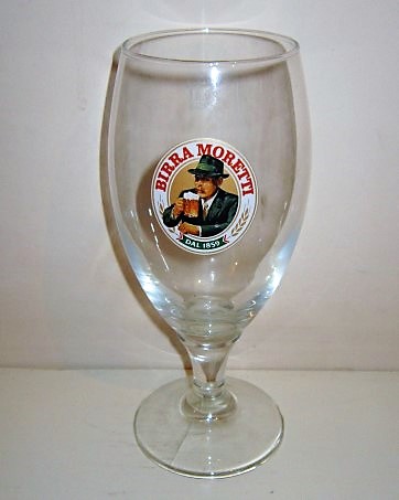 beer glass from the Moretti brewery in Italy with the inscription 'Birra Moretti Dal 1859'