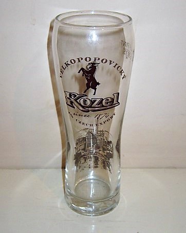 beer glass from the Velke Popovicky Kozel brewery in Czech Republic with the inscription 'Velkopovicky Kozel, Czech Export'