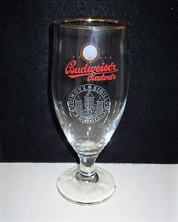 beer glass from the Budweiser Budvar brewery in Czech Republic with the inscription 'Original Budweiser Budvar. Sigillum Civium De Budiwoyz'