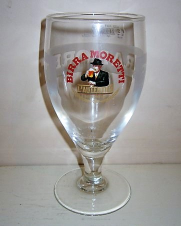 beer glass from the Moretti brewery in Italy with the inscription 'Birra Moretti L'autentica, Recipe Since 1859'